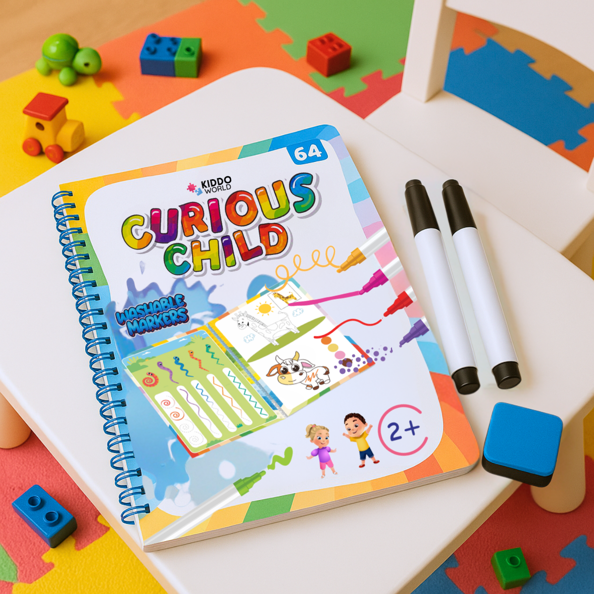 Curious Child Colours – Írj és törölj munkafüzet az írás tanulásához, többször használható (64 oldal, 2–5 éveseknek)