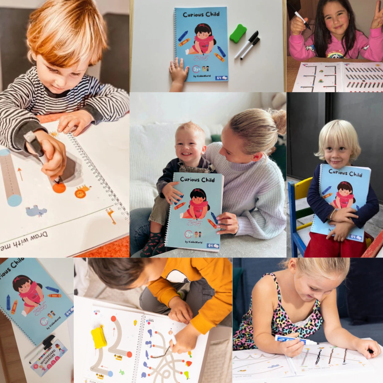 Curious Child: Montessori gyakorlófüzet vonalak, számok és minták követéséhez (3+ év)