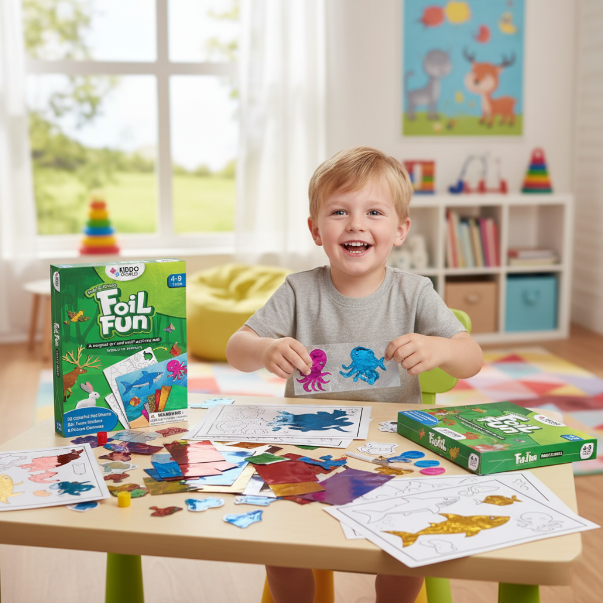 Foil Fun | Készíts állatkákat csillogó fóliákkal rendetlenség nélkül | 3+ éves gyerekeknek