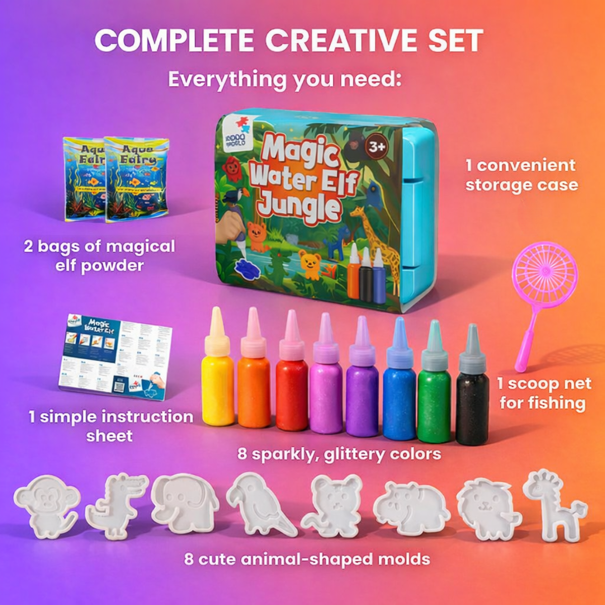 Varázslatos vízi manók, Dzsungel állatkák, 8 szín + 8 forma