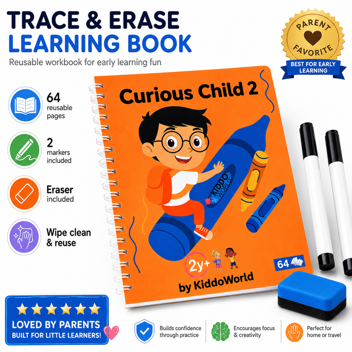 Curious Child 2 | Írj-töröld füzet íráskészség fejlesztéséhez (64 oldal, 2+ év)