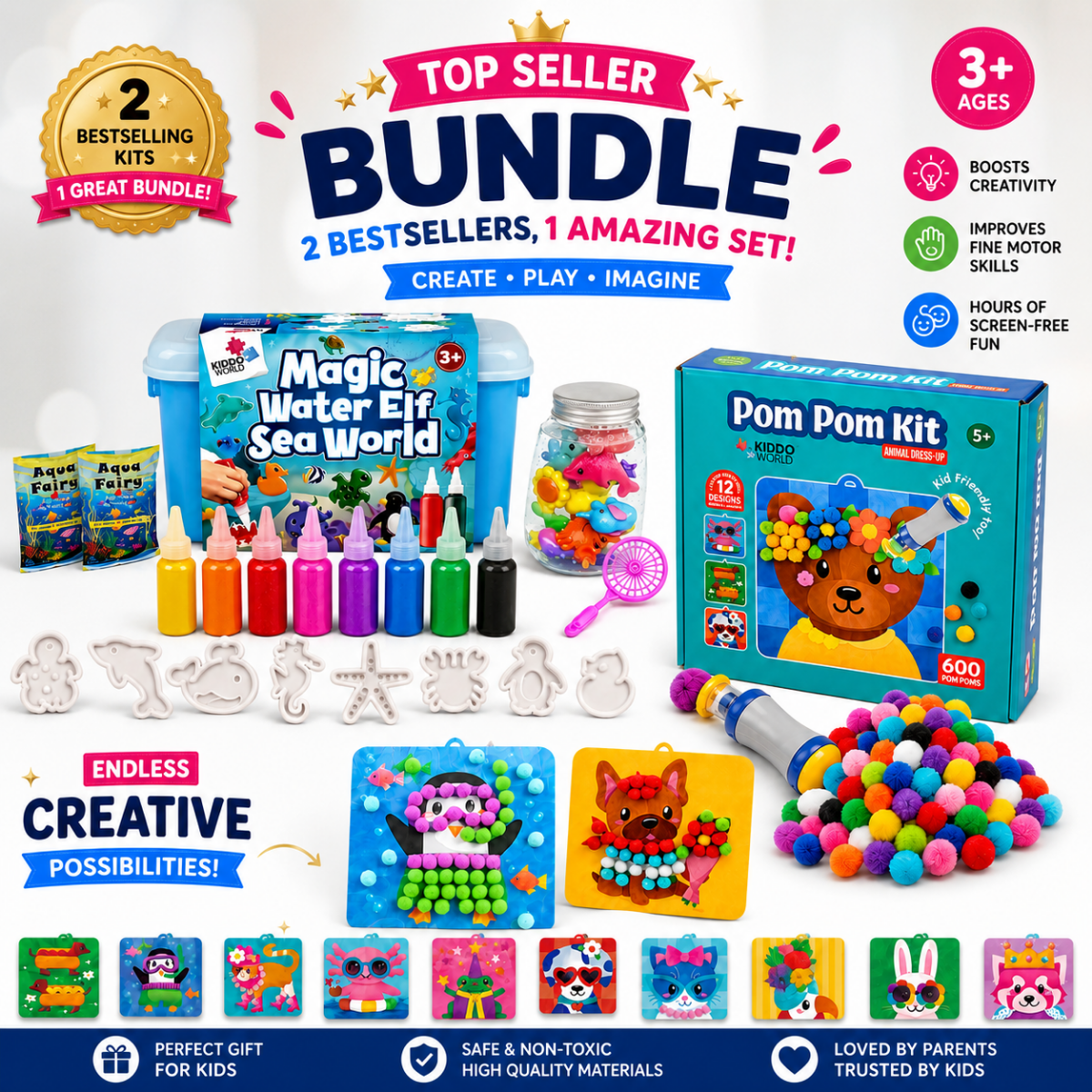 TOPSELLER CSOMAG: Magic Water Squishies & Pom Pom Kit