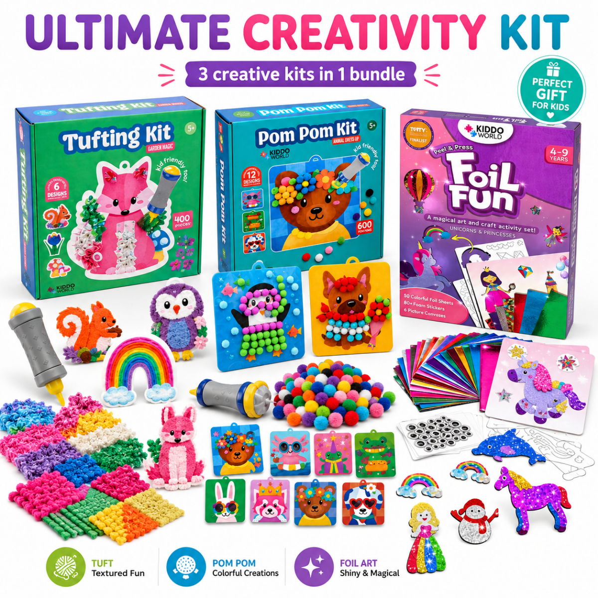ULTIMATÍV KREATÍV CSOMAG: Pom Pom Kit, Tufting Kit & Foil Fun Hercegnők