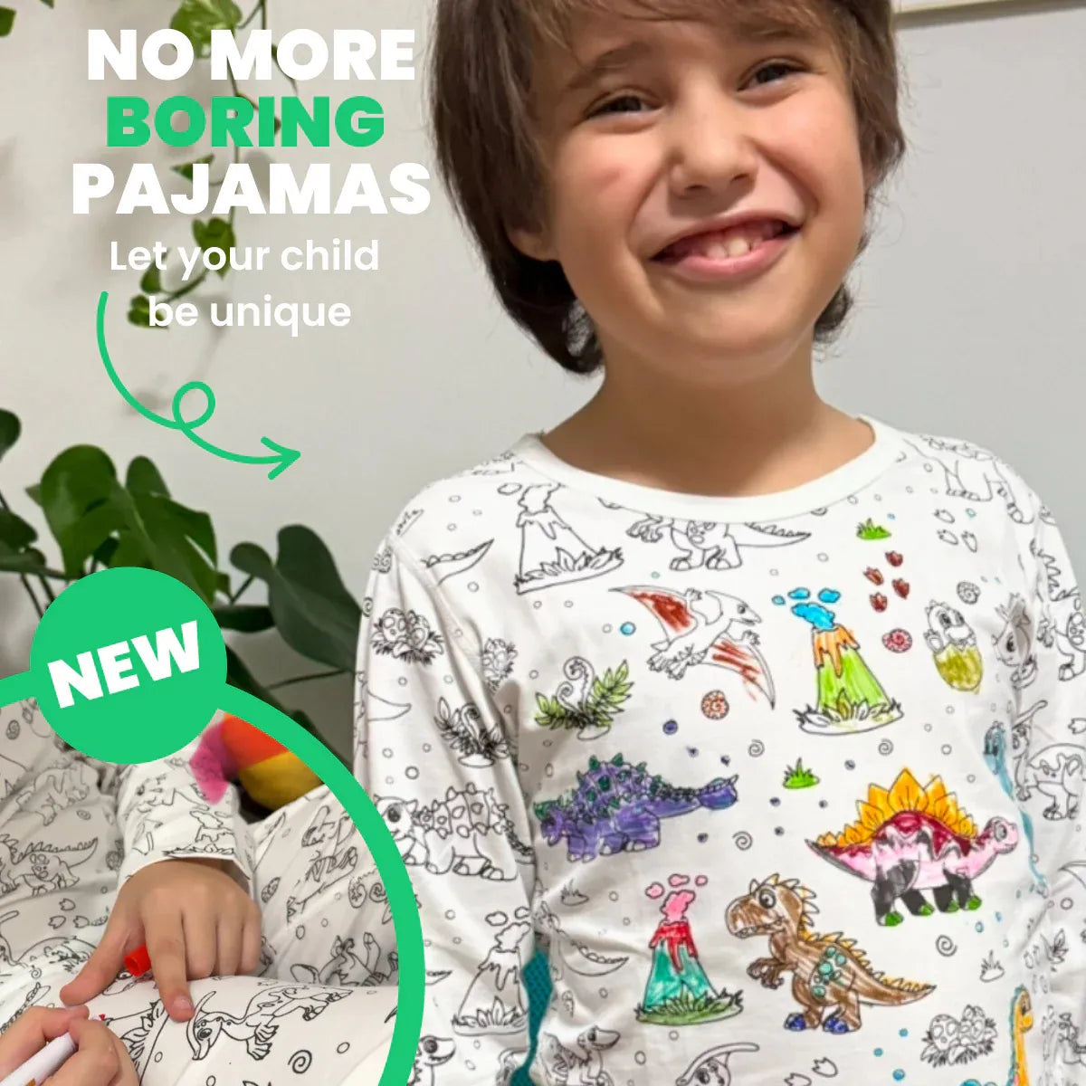 2 részes, színezhető pizsama gyerekeknek | Dinoszauruszok (4–8 éves korig)