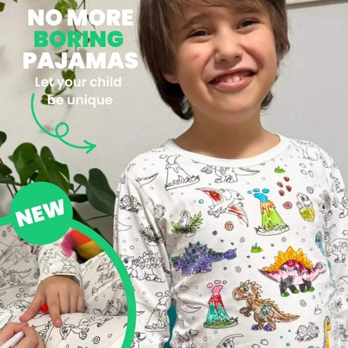 2 részes, színezhető pizsama gyerekeknek | Dinoszauruszok (4–8 éves korig)