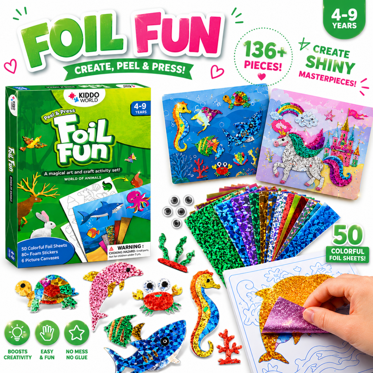 Foil Fun: Állatok világa – csillogó állatos képek rendetlenség nélkül! (4+ év)