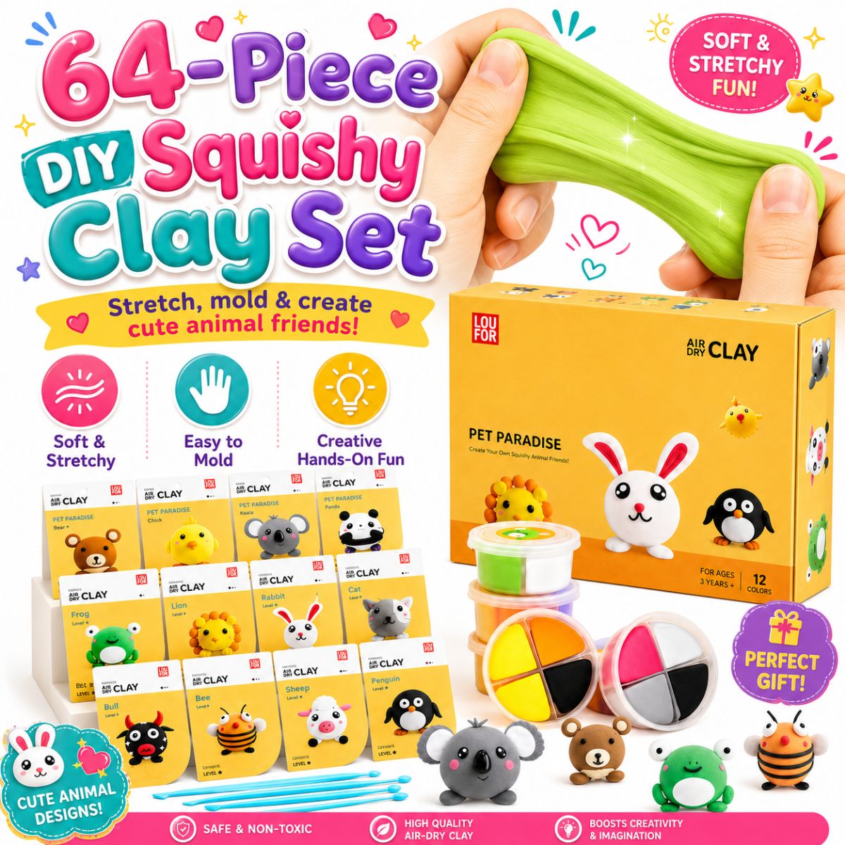 64 részes DIY Squishy Clay készlet (4+ év)