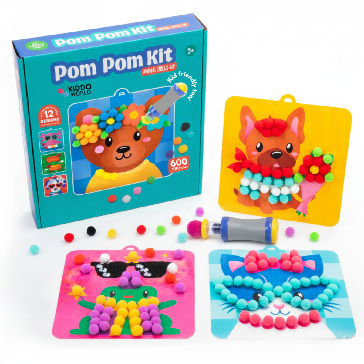 Pom Pom Kit | Szenzoros kreatív játék puha pomponokkal | 5+ éves gyerekeknek