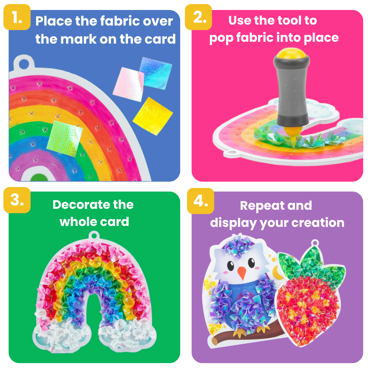 Tufting Kit – készíts puha 3D képeket színes anyagdarabokból, ragasztó és rendetlenség nélkül! (5+ év)