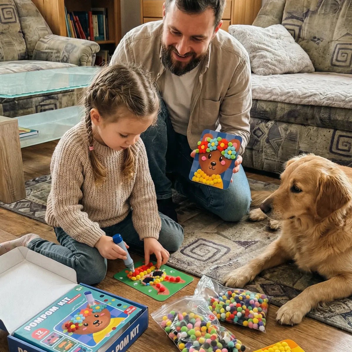 Pom Pom Kit – készíts puha 3D állatkákat színes pomponokból, rendetlenség nélkül! (5+ év)