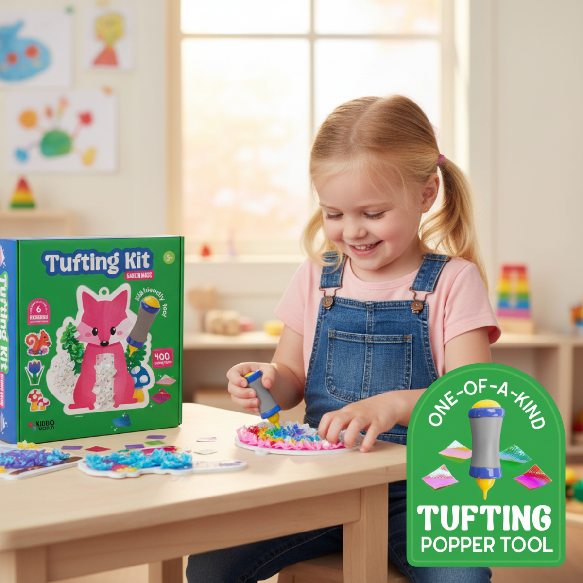 Tufting Kit – készíts puha 3D képeket színes anyagdarabokból, ragasztó és rendetlenség nélkül! (5+ év)