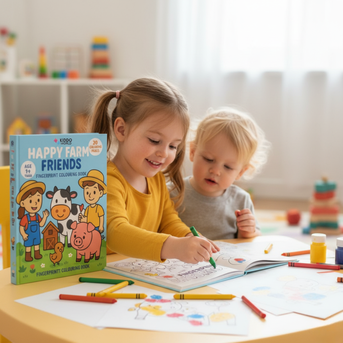 Gyerek színező: Gyerekek a farmon (20 oldal, 1+ éveseknek)