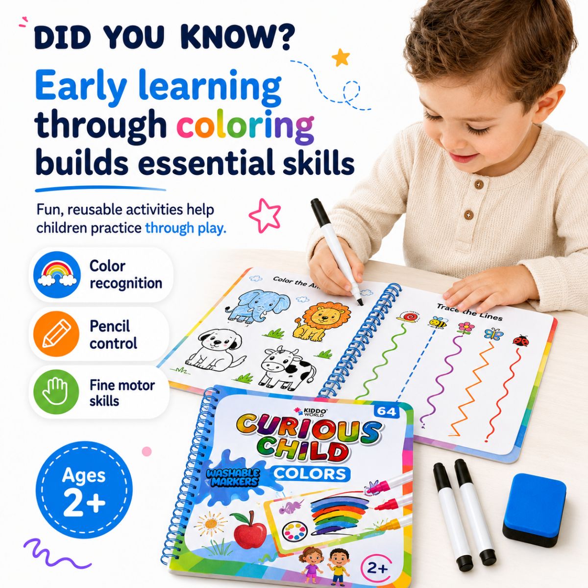 Curious Child Colors | Írj-törölj füzet íráshoz (64 oldal, 2+ éves kortól)