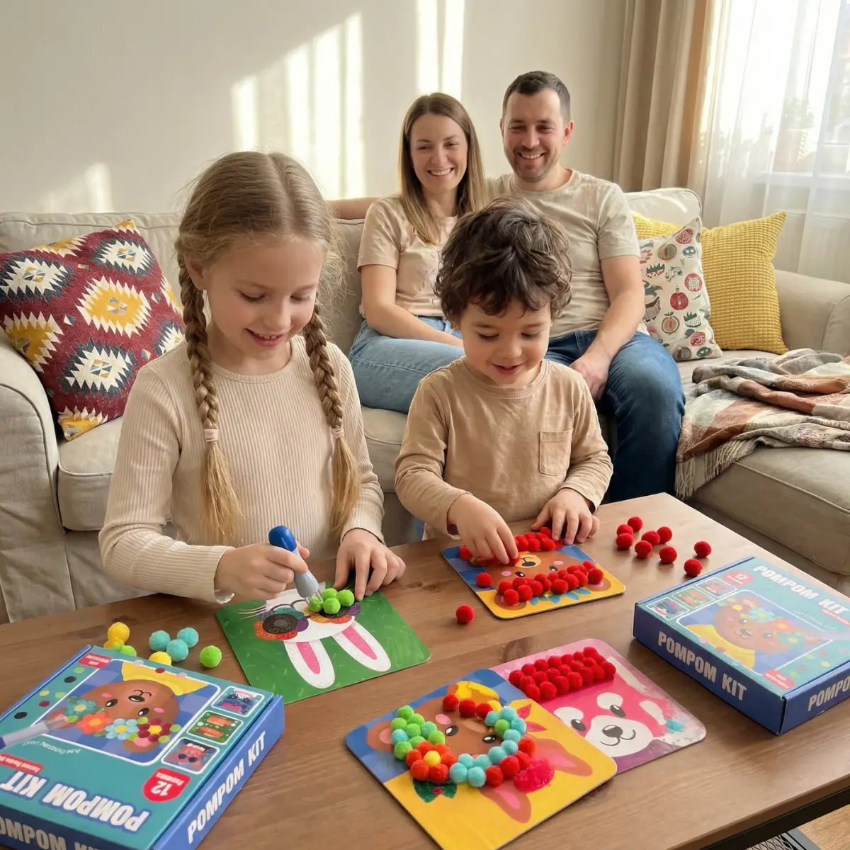 Pom Pom Kit – készíts puha 3D állatkákat színes pomponokból, rendetlenség nélkül! (5+ év)