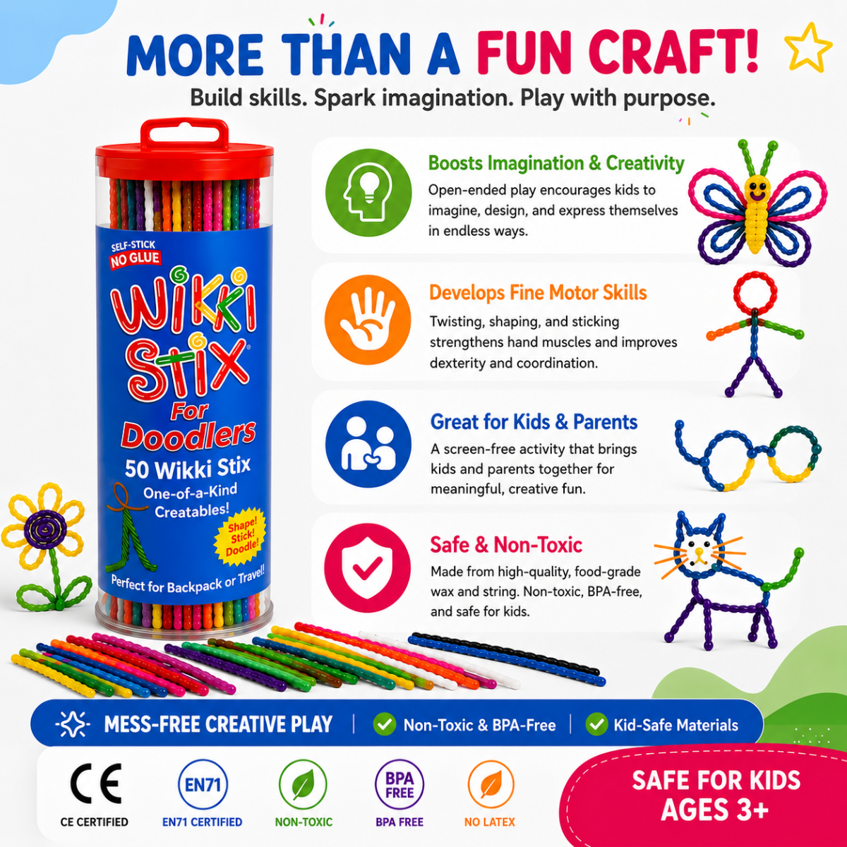 Wikki Stix varázslatos viaszolt zsinórok (50 db-os készlet, 3+ éves kortól)
