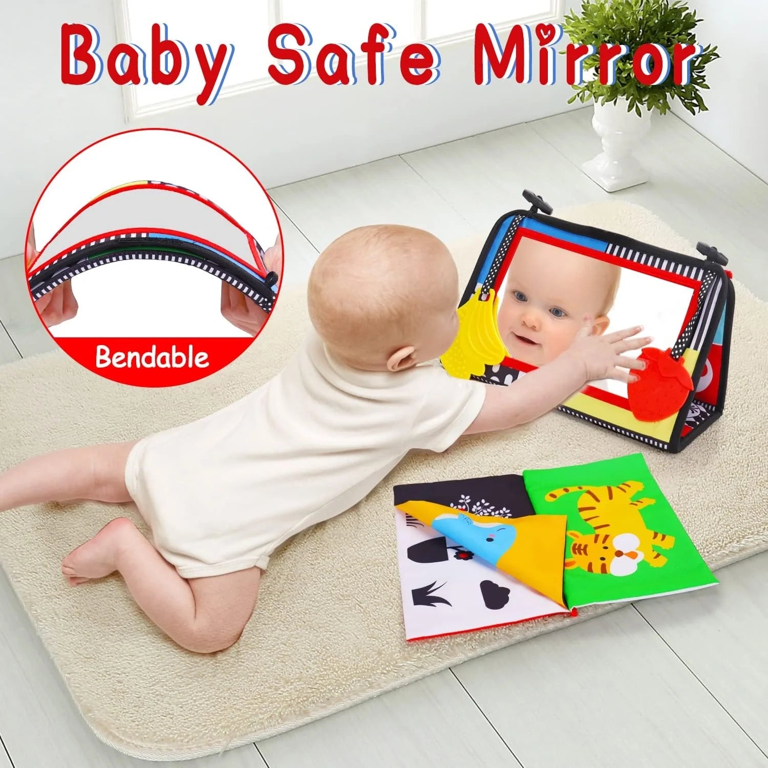 Szenzoros játszószőnyeg tükörrel tummy time-hoz – támogatja a baba fejlődését az első napoktól! (0+ hónap)