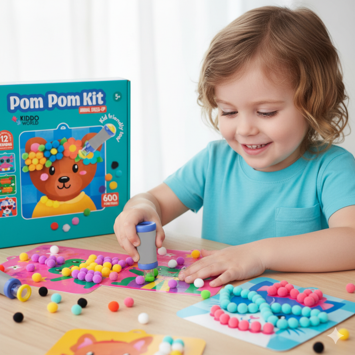 Pom Pom Kit | Szenzoros kreatív játék puha pomponokkal | 5+ éves gyerekeknek