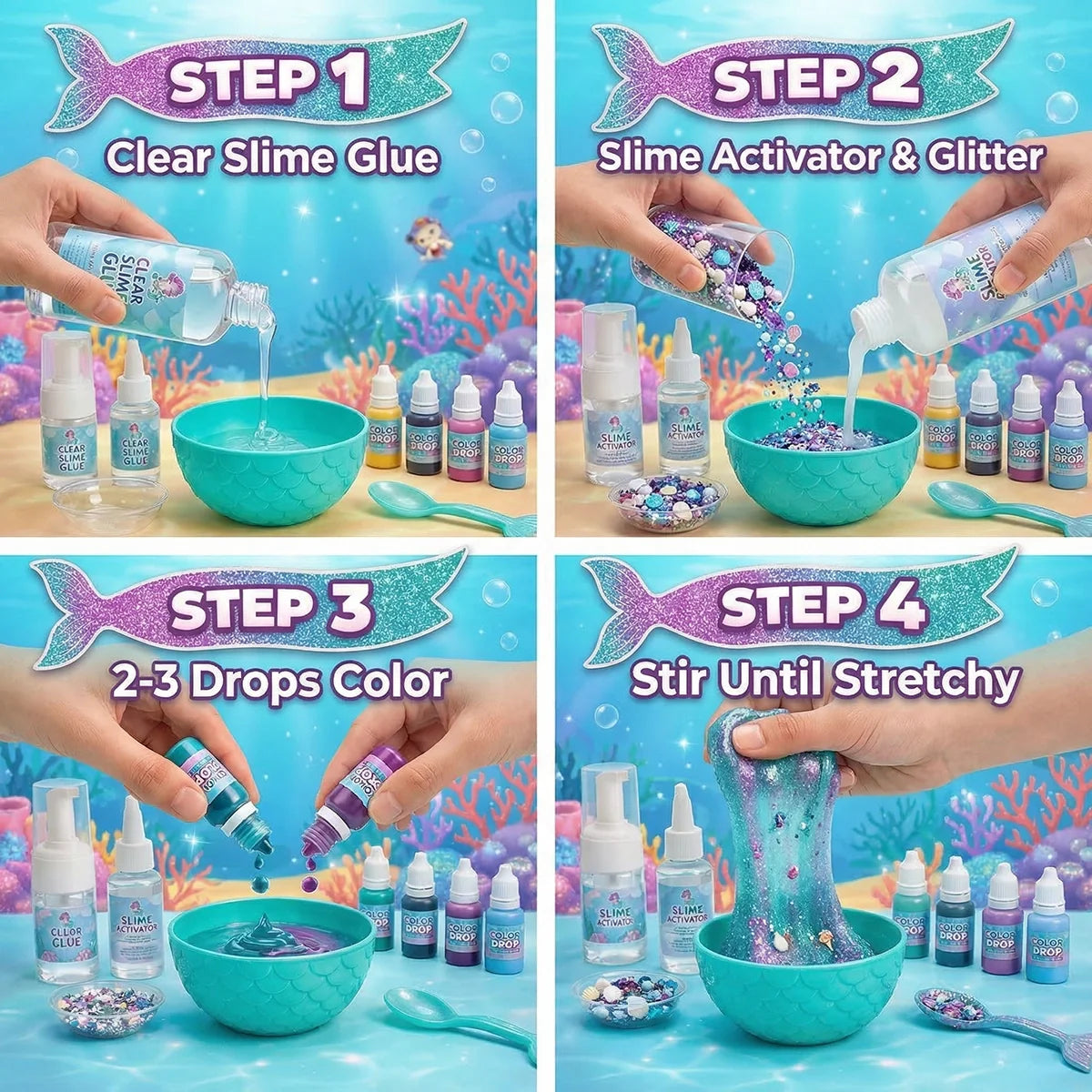 Mermaid Ocean Slime – készíts csillogó tengeri slime-ot sellőkkel! (4+ év)