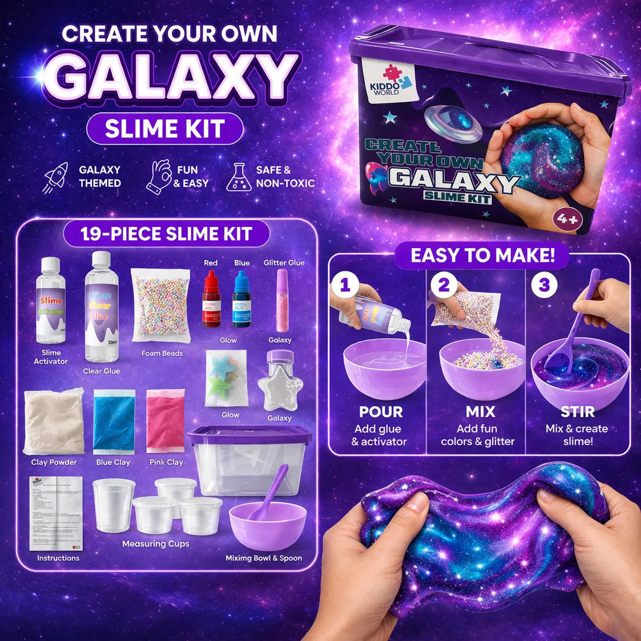 Galaxy Slime – készíts csillogó űr slime-ot, amely világít a sötétben! (4+ év)