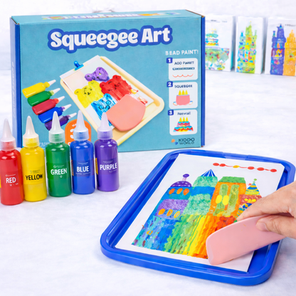 Squeegee Art Kit Magic Reveal eszközzel | Végtelen alkotás rendetlenség nélkül | 30 kreatív lap + 5 szín