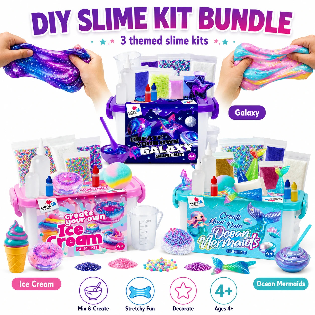 Slime készlet 3 az 1-ben – Galaxy Slime, Ice Cream Slime és Mermaid Ocean Slime! (4+ év)