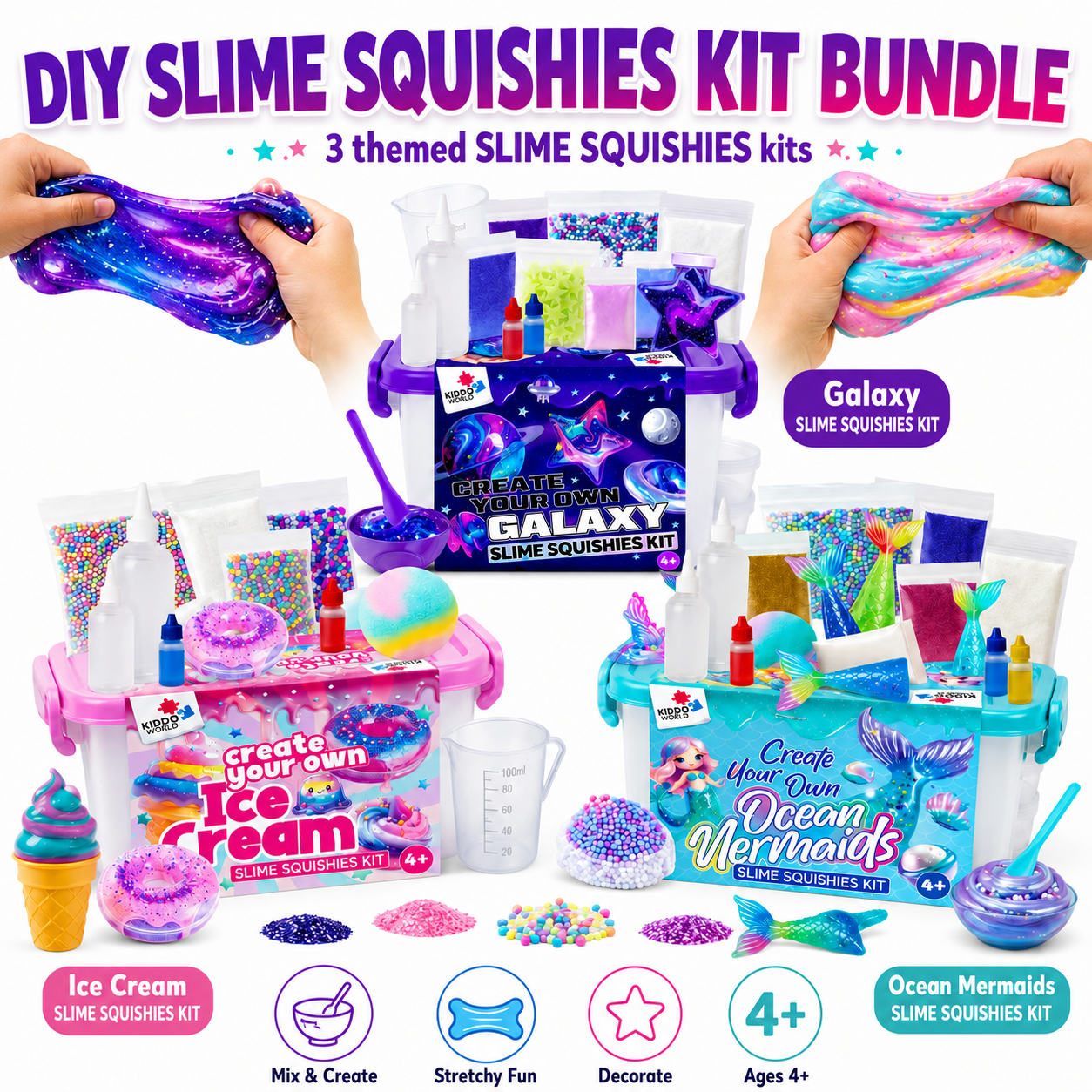 57 darabos SLIME SQUISHIES MEGA készlet | Galaxis, Sellő és Fagylalt (4+ éves kortól)