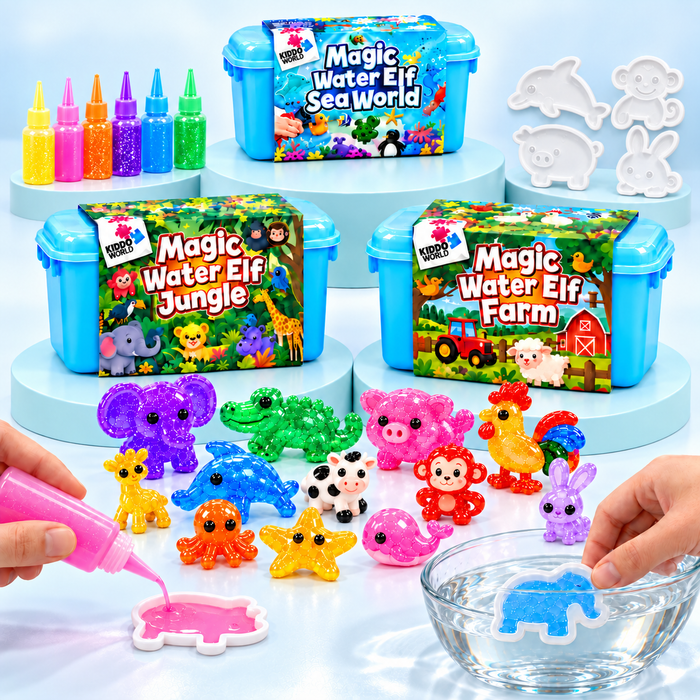 Magic Water Squishies – 3× kreatív készlet 3D figurák készítéséhez | Víz alatti világ, Farm és Dzsungel | 3+ éves kortól