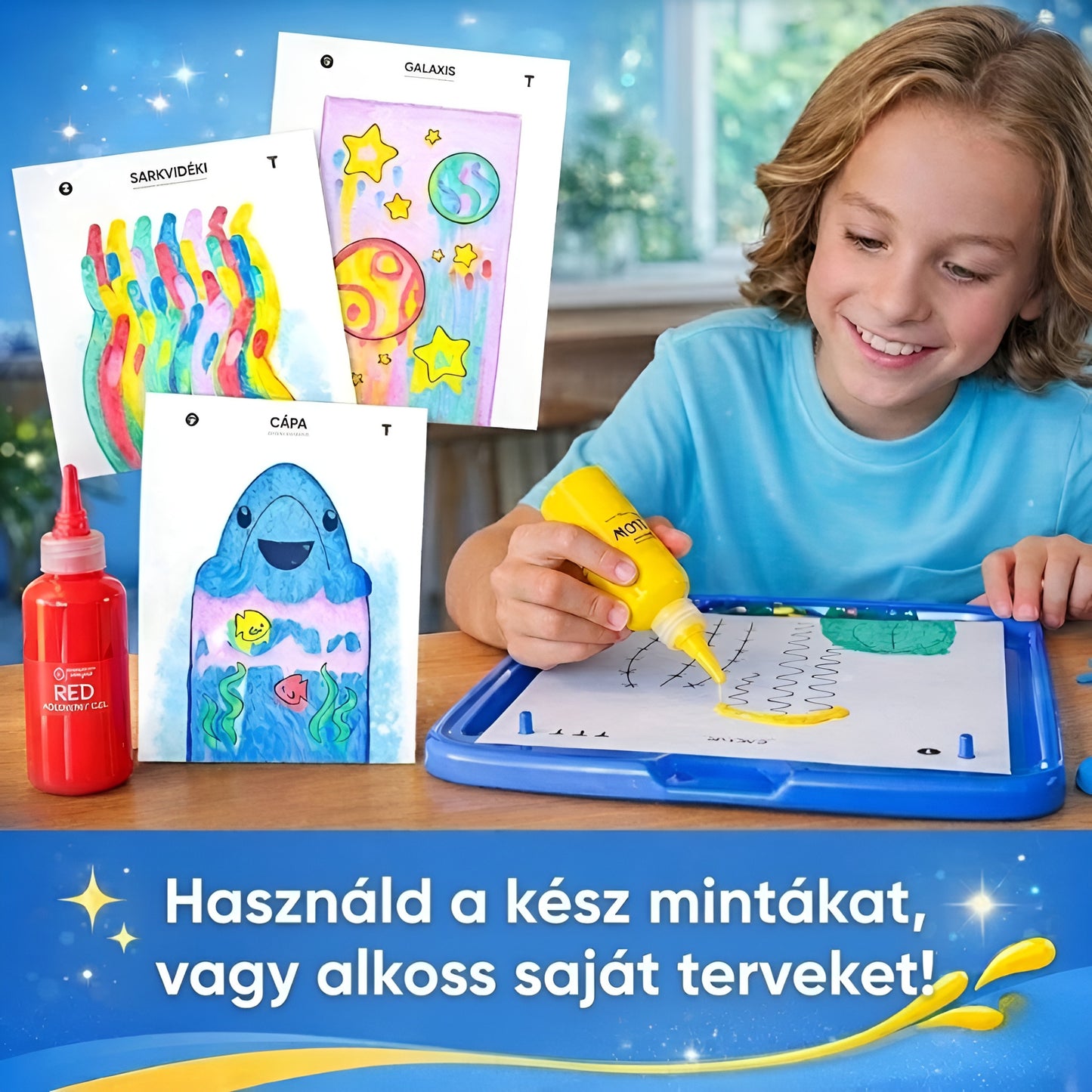 Squeegee Art Kit Magic Reveal eszközzel | Végtelen alkotás rendetlenség nélkül | 30 kreatív lap + 5 szín