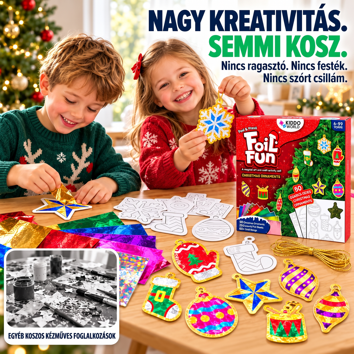 Varázslatos csillogó karácsonyi díszek karácsonyfára, ablakra vagy falra (4+ év)