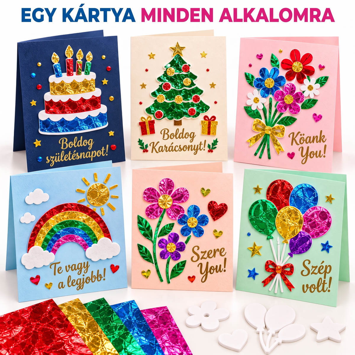 Foil Fun Képeslapok – Kreatív készlet csillogó ünnepi üdvözlőlapok készítéséhez (4+ éves kortól)