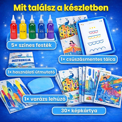 Squeegee Art Kit Magic Reveal eszközzel | Végtelen alkotás rendetlenség nélkül | 30 kreatív lap + 5 szín