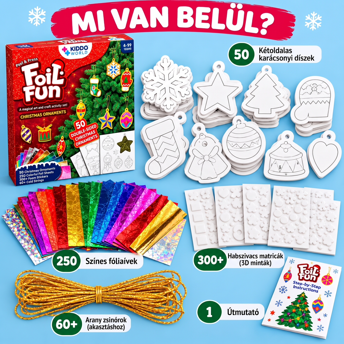 Varázslatos csillogó karácsonyi díszek karácsonyfára, ablakra vagy falra (4+ év)