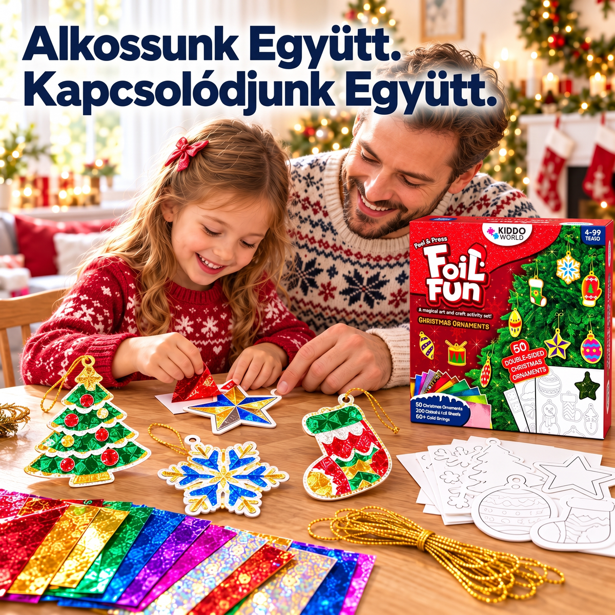 Varázslatos csillogó karácsonyi díszek karácsonyfára, ablakra vagy falra (4+ év)