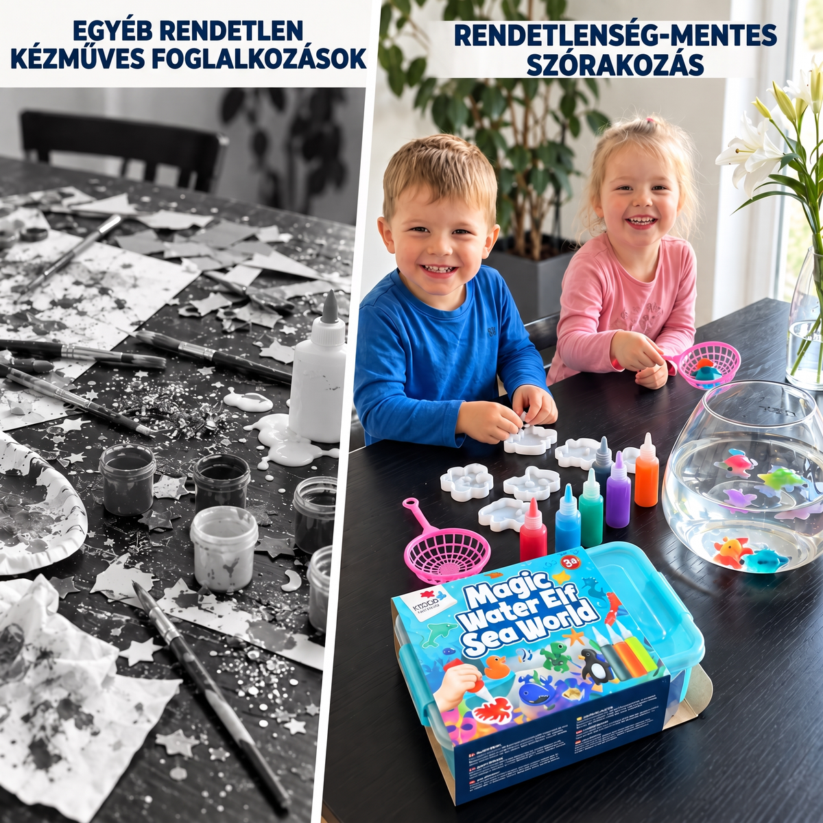 Magic Water Squishies – 3× kreatív készlet 3D figurák készítéséhez | Víz alatti világ, Farm és Dzsungel | 3+ éves kortól