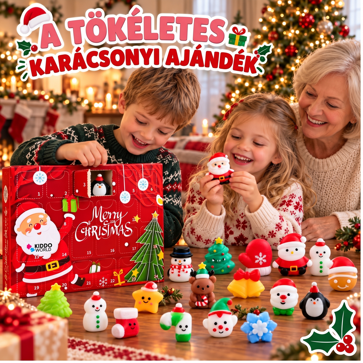 Karácsonyi Squishy adventi naptár – 24 meglepetés Squishy játék (3+ éves kortól)