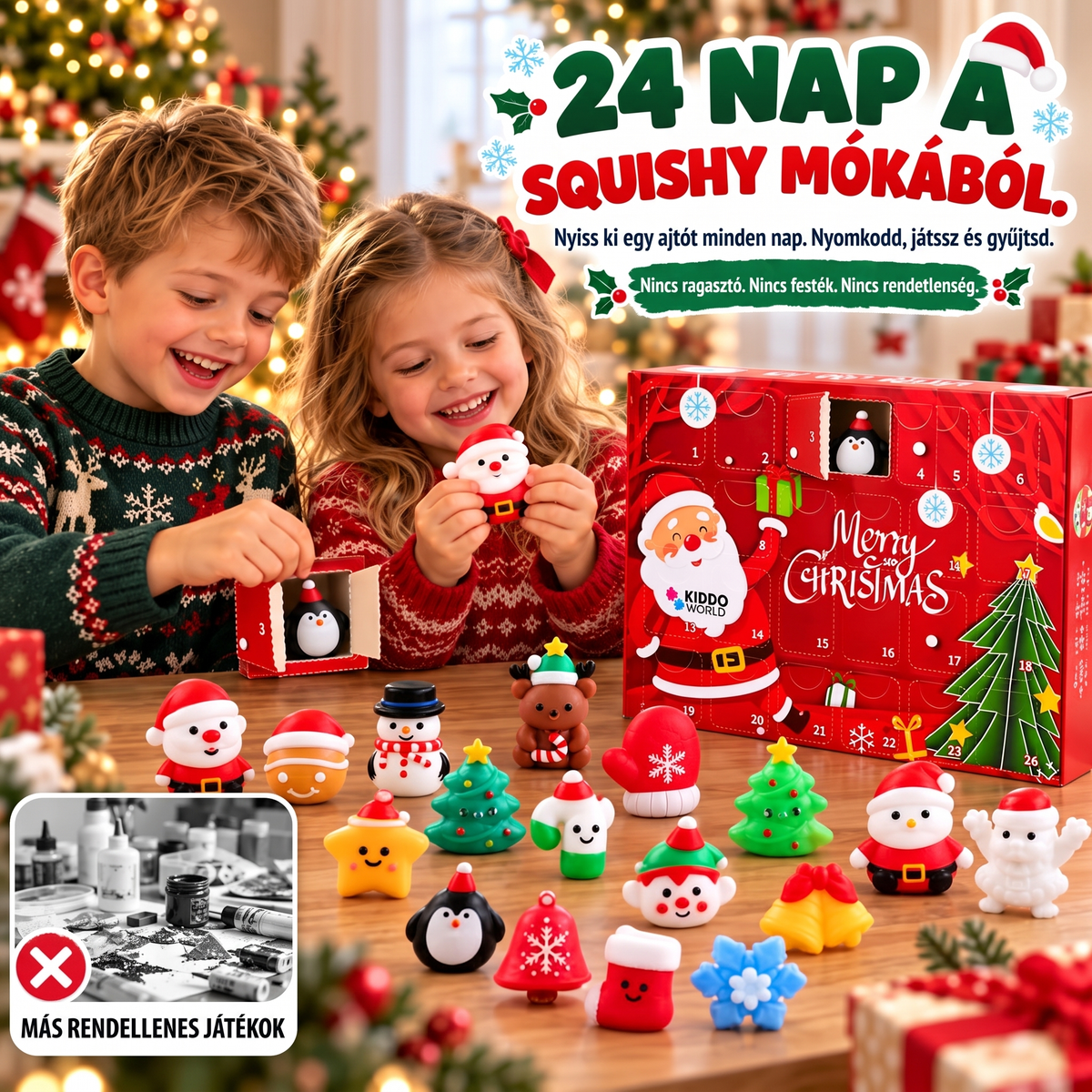 Karácsonyi Squishy adventi naptár – 24 meglepetés Squishy játék (3+ éves kortól)